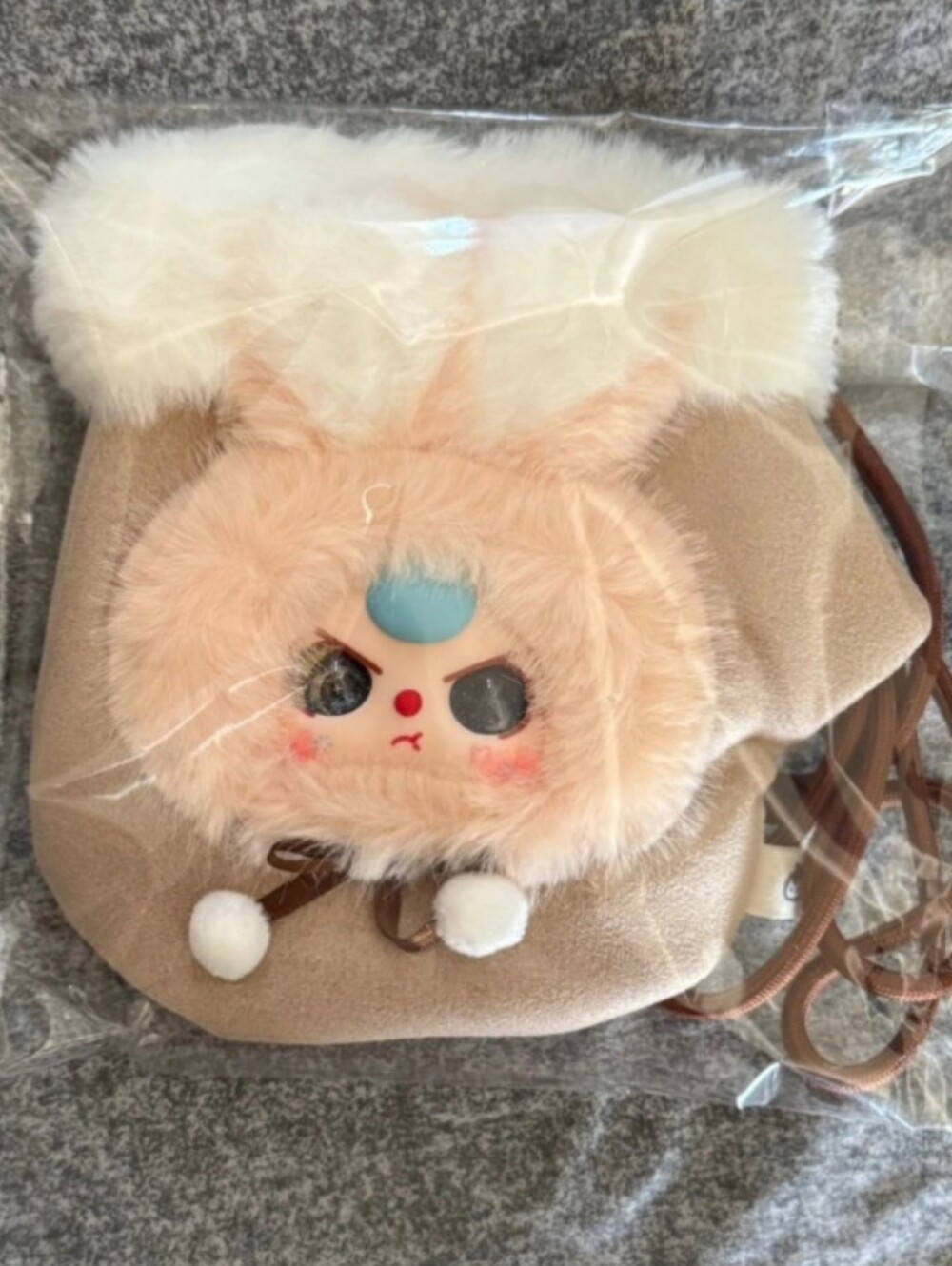 Baby Three Pouch Brown Suede Bungee Cord Crossbody With Sparkle Eyes
